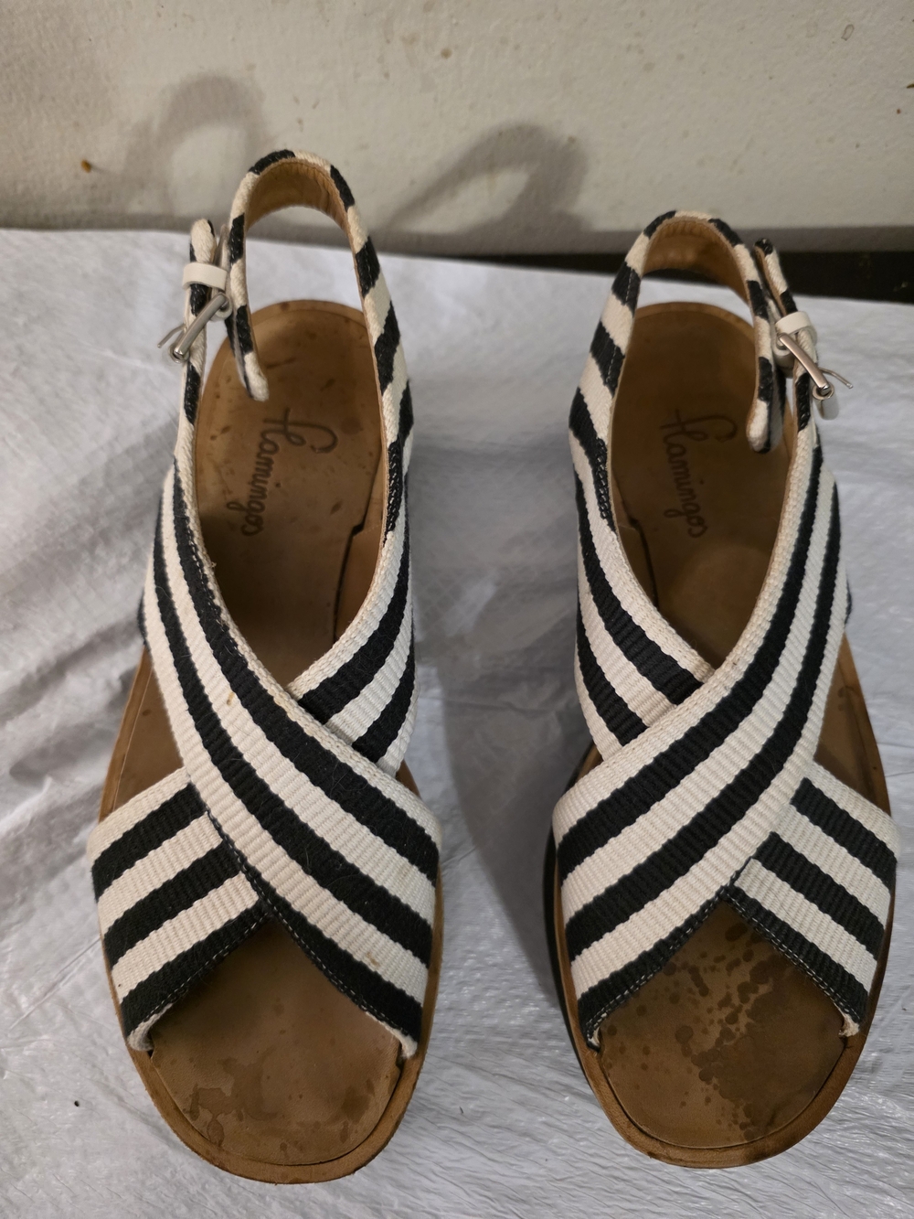 Flamingo Navy & White Striped Slingback Sandals